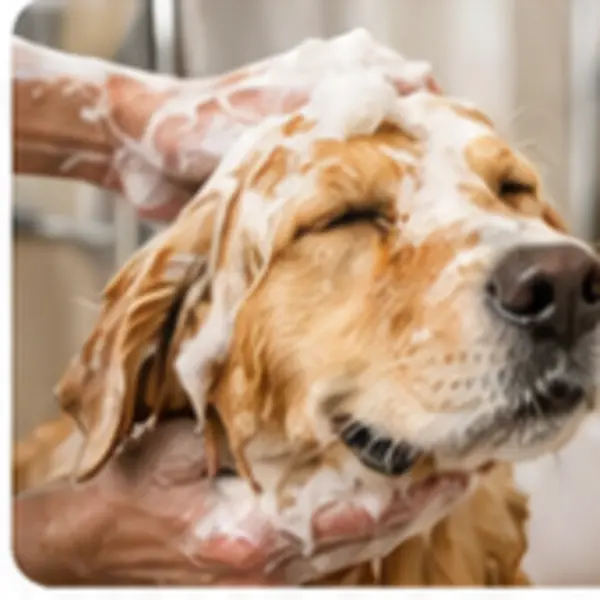 Cão recebendo banho